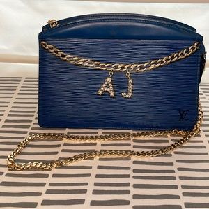Louis Vuitton Blue Epi Leather bag with insert and crossbody chain hand painted
